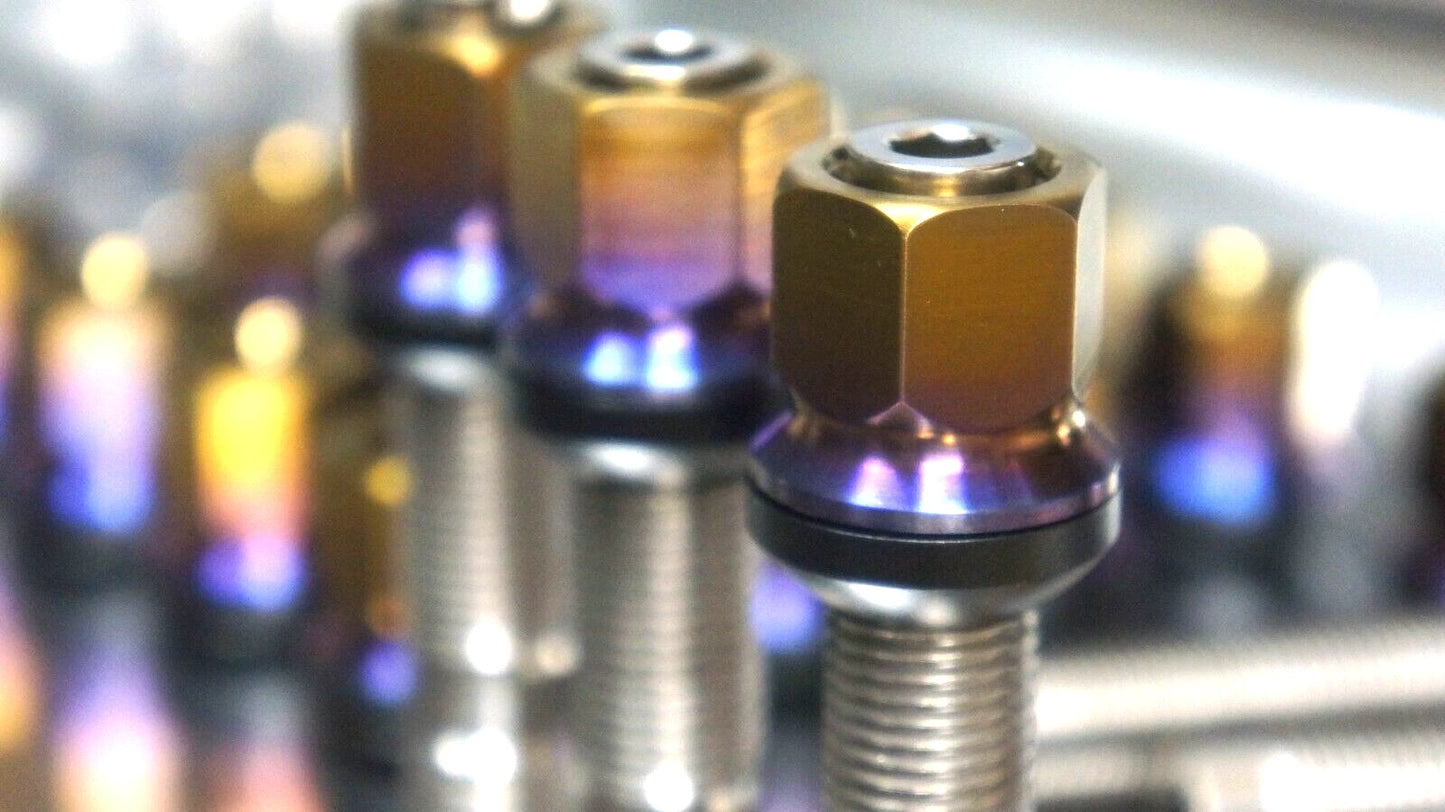 20x Titanium Lug Wheel Nut 14x1.5 Rotating Floating Open R13 Ball Set