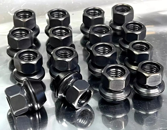 20x Black Titanium Lug Nut 12x1.5 Rotating Floating Seat 60deg HEX17