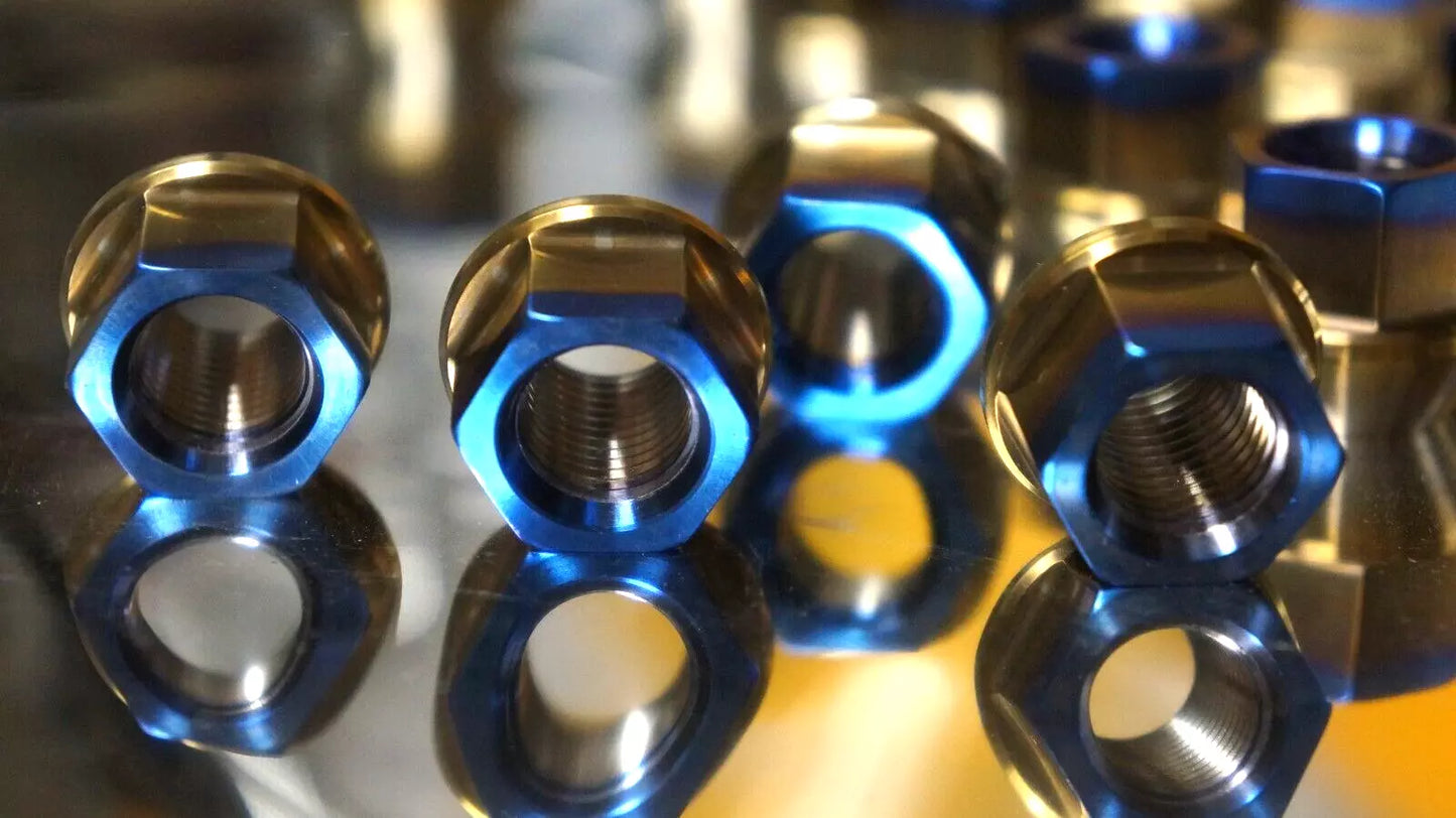 20x Set 12x1.25 17mm 60 Deg Acorn Open End Titanium Lug Nut Blue End 19mm long