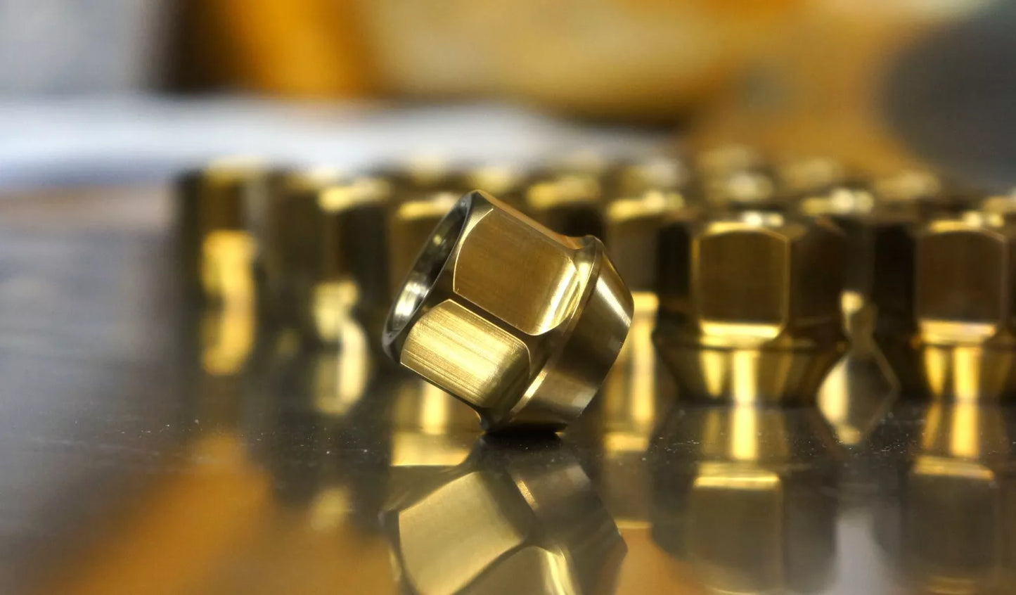 20x Set Gold Titanium Lug Nut M14x1.5 19mm HEX 60 Degree Acorn