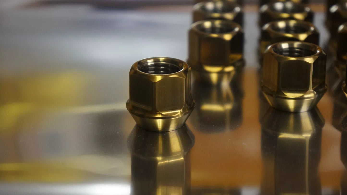 20x Set Gold Titanium Lug Nut M14x1.5 19mm HEX 60 Degree Acorn
