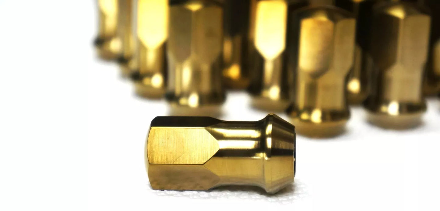 20x set Gold Titanium Closed End Lug Wheel Nut 14x1.5 19mm 60deg