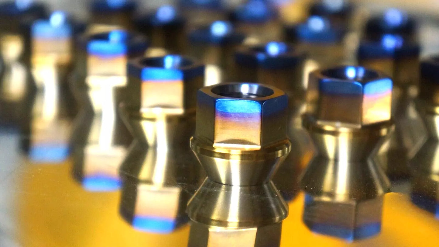 20x Set 12x1.25 17mm 60 Deg Acorn Open End Titanium Lug Nut Blue End 19mm long