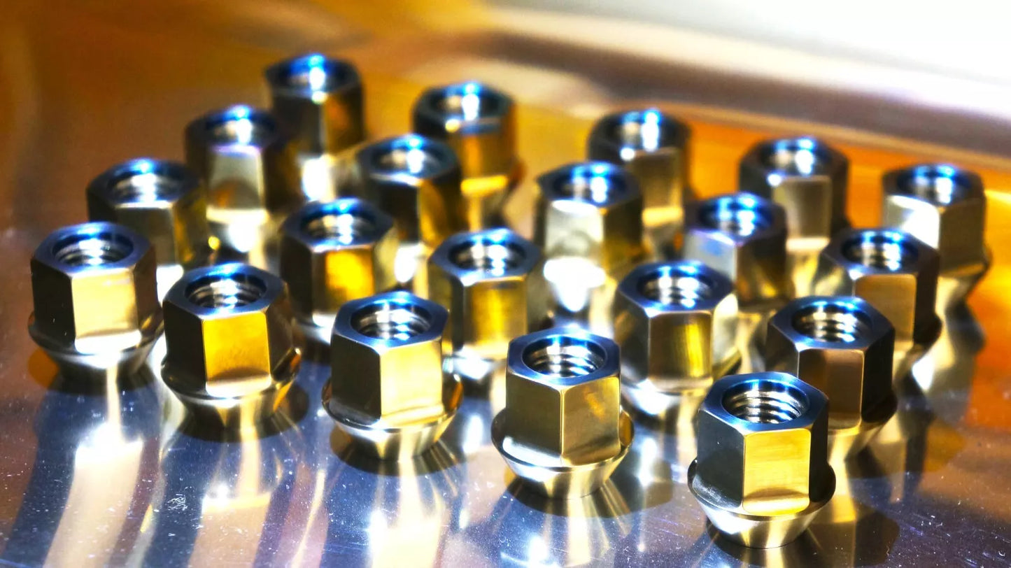 20x Titanium Lug Wheel Nut Set 12x1.5 17mm 60deg open