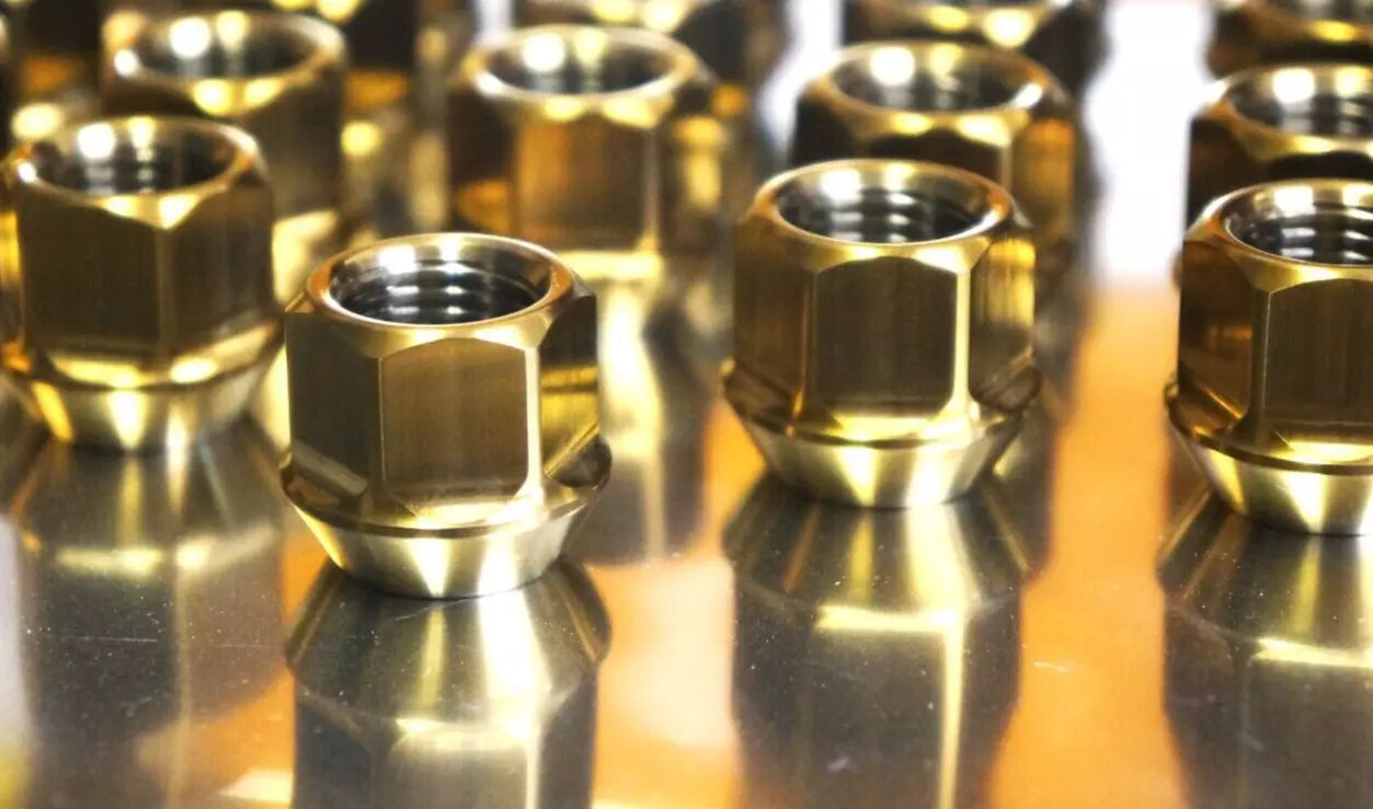 20x Set Gold Titanium Lug Nut M14x1.5 19mm HEX 60 Degree Acorn