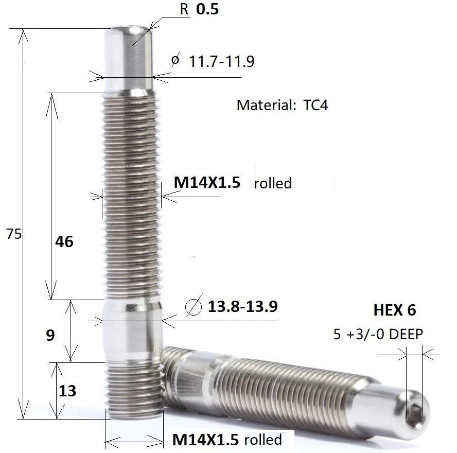 41pcs Locking M14x1.5 R13 75mm Titanium Lug stud conversion kit Audi