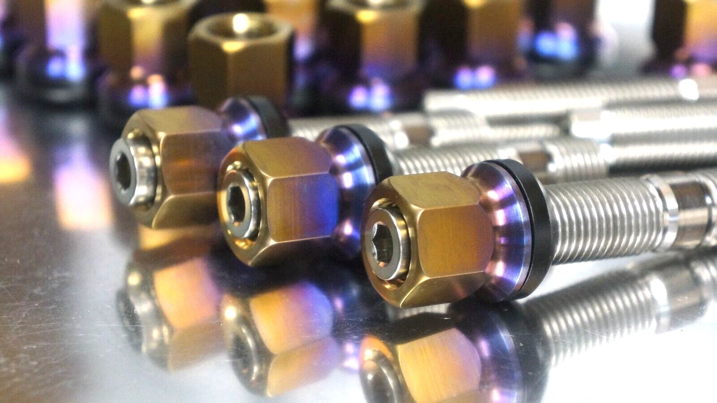 20x Titanium Lug Wheel Nut 14x1.5 Rotating Floating Open R13 Ball Set